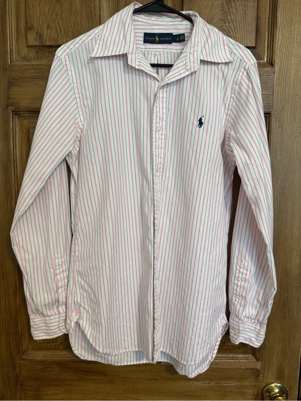 Ralph Lauren White Shirt with Pink & Dark Blue Stripes Sz 15/38